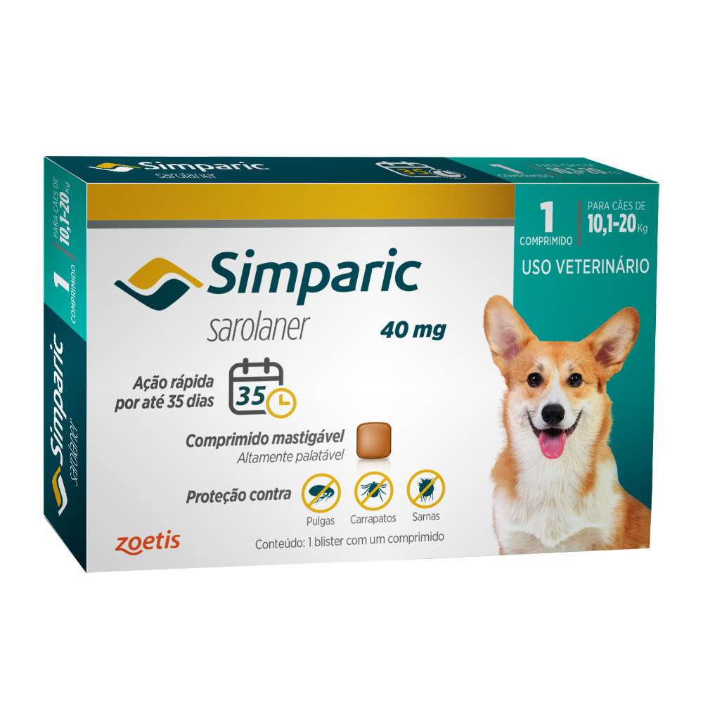 Antipulgas Simparic 40 mg para cães 10,1 a 20 kg - Zoetis