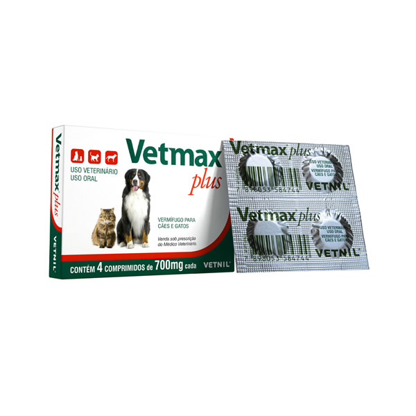 Vermífugo Vetnil Vetmax Plus 700 mg 4 Comprimidos