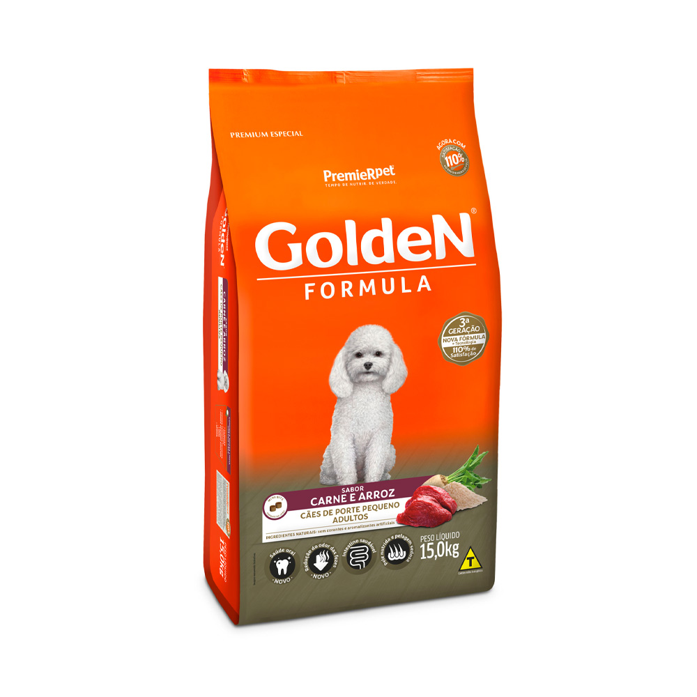 Ração Golden Fórmula Mini Bits Para Cães Adultos de Porte Pequeno Sabor Carne e Arroz