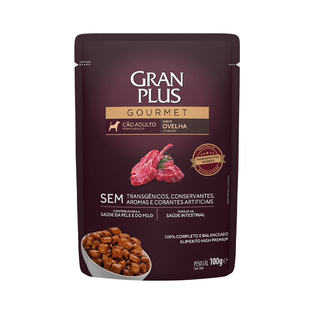 Ração Úmida GranPlus Gourmet Sachê para Cães Adultos Sabor Ovelha - 100g