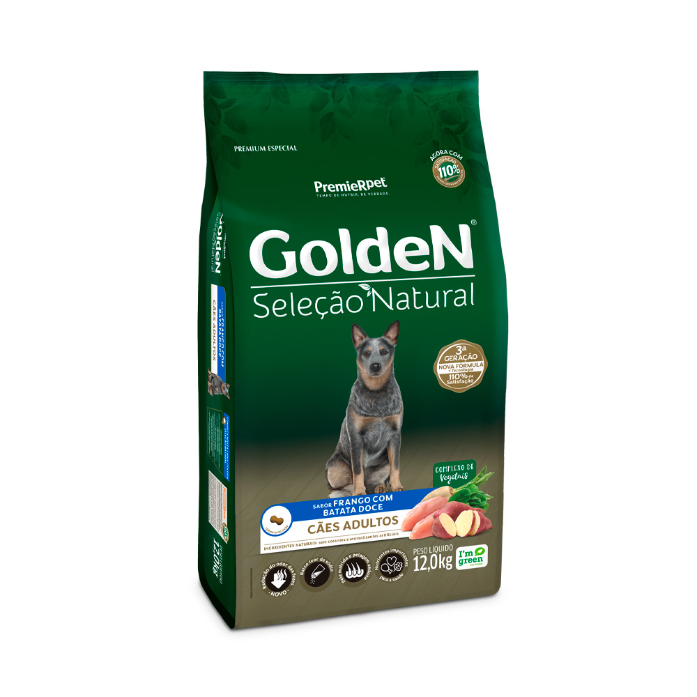 Ração Golden Seleção Natural para Cães Adultos de Porte Médio e Grande Sabor Frango com Batata Doce 