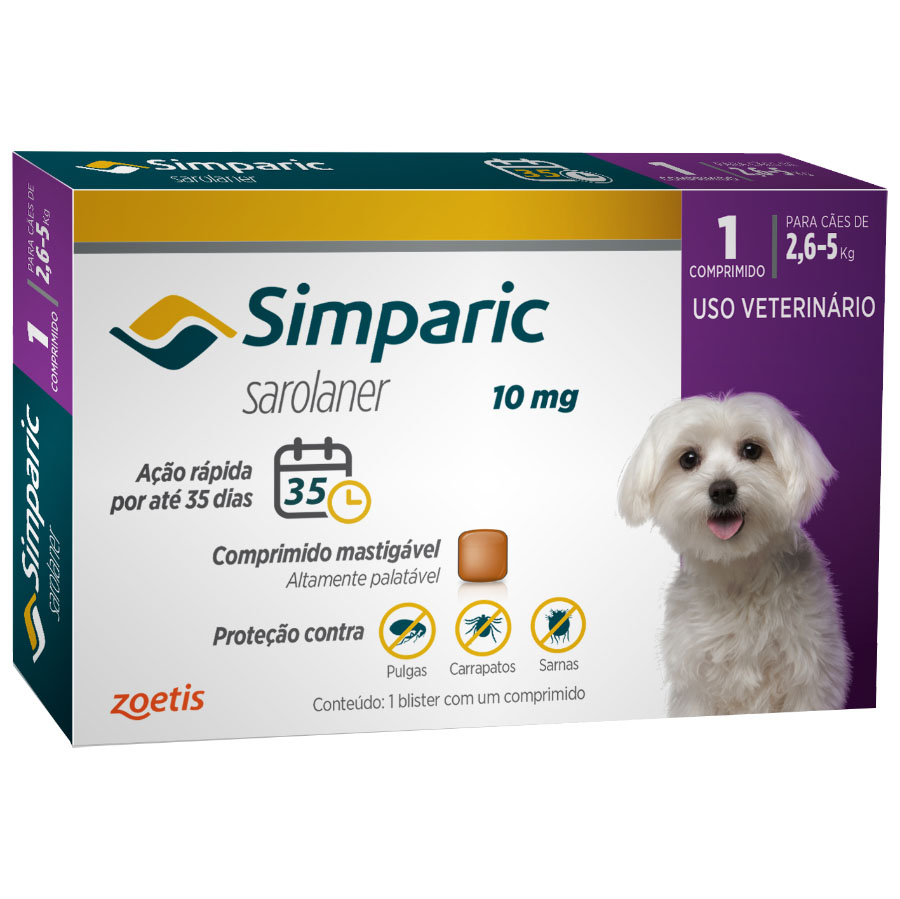 Antipulgas Simparic 10 mg para cães 2,6 a 5 kg - Zoetis