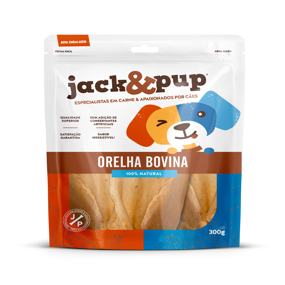 Petisco Jack&Pup Orelha Bovina para Cães de Porte Grande 300g